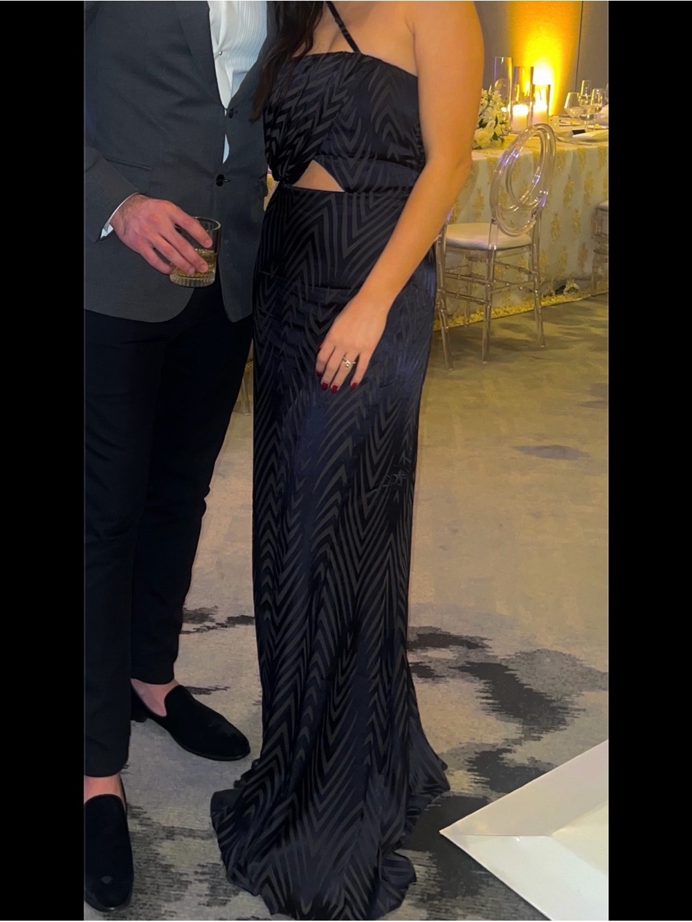 Black Patterned Cutout Evening Gown